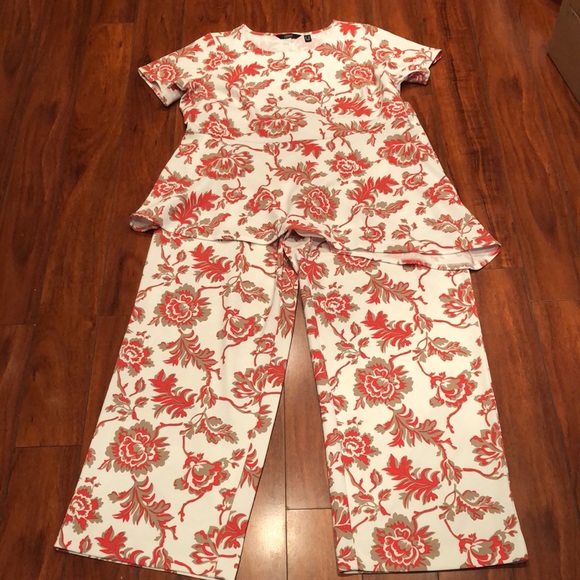 Dennis Basso Printed Luxe Crepe Pull-On Wide-Leg Pants And Tunic Top 2 Piece Set - Picture 2 of 13